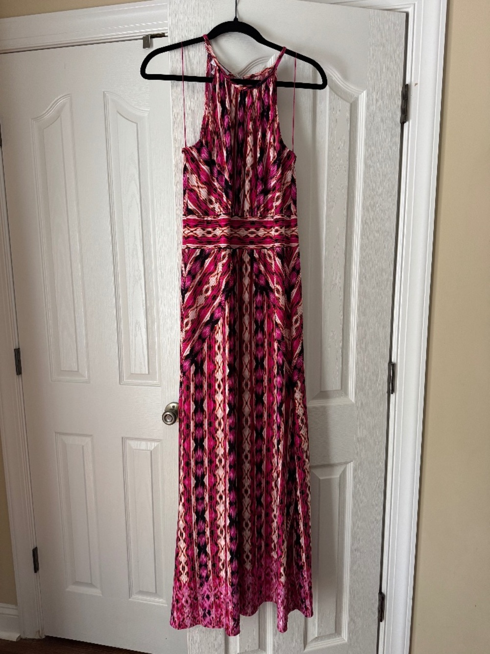 London Times Maxi Dress‎ Women’s 8 Pink & Orange Halter Keyhole Banded Waist